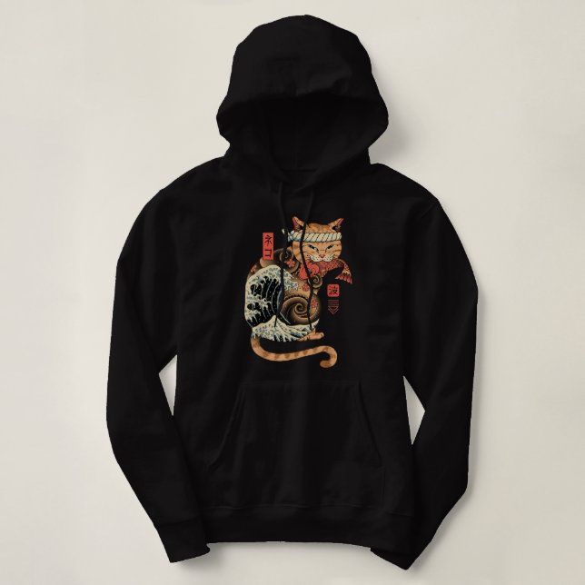 Sudadera Catana Wave Cat Tattooed Samurai Cat Japanese Art  (Diseño del anverso)