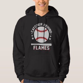 Sudadera Catcher Behind Flames White Playing Baseball