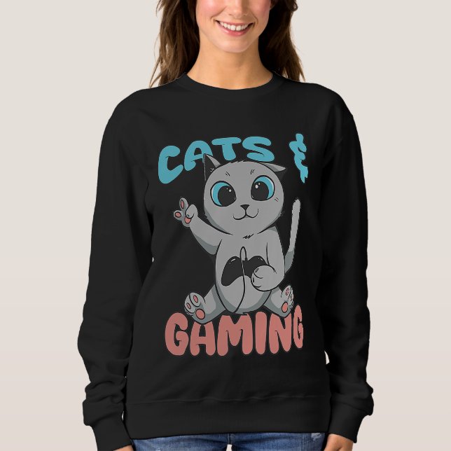 Sudadera Cats And Gaming Loves Playing Video Games Cute Gam (Anverso)