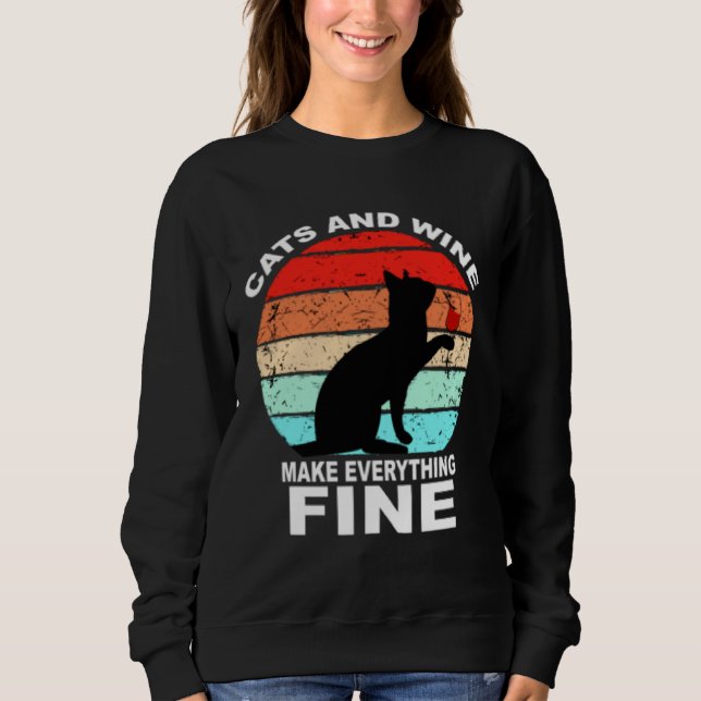 Sudadera Cats And Wine Makes Everything Fine Cats Vino Wine (Anverso)