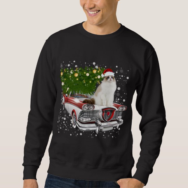 Sudadera Cats Rides Red Truck Navidad Árbol Navidad Navidad (Anverso)