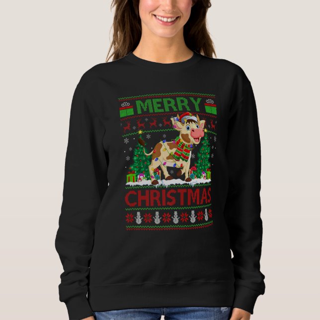 Sudadera Cattle  Xmas Tree Lights Ugly Santa Cattle Christm (Anverso)