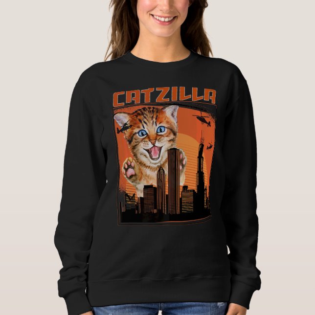 Sudadera Catzilla de Vintage Cute Kitten Siempre Hambriento (Anverso)