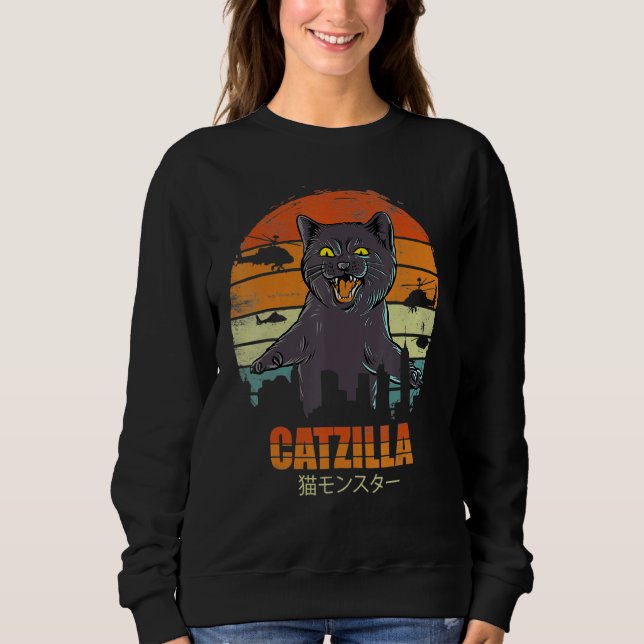 Sudadera Catzilla Funny Cat Love Kitts Retro Style (Anverso)