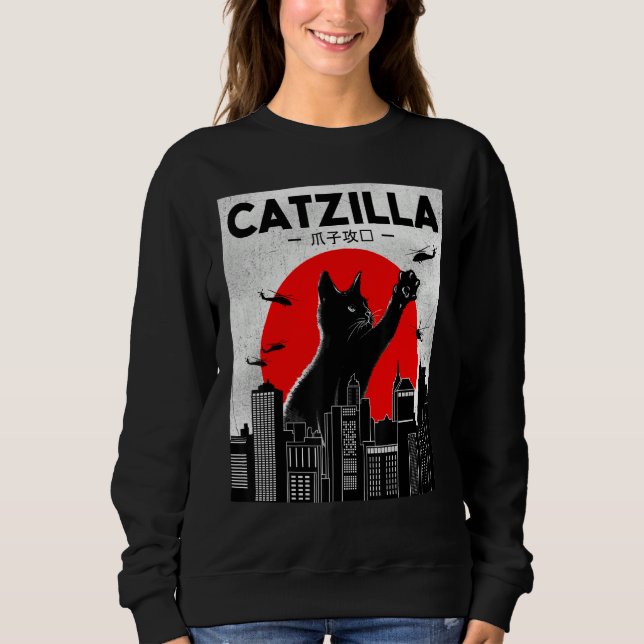 Sudadera Catzilla Funny Cat Shirt, Funny Cat T-shirt, Cat L (Anverso)