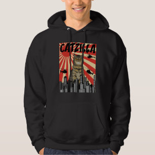 Sudadera Catzilla japonesa retro divertida gato al descubie