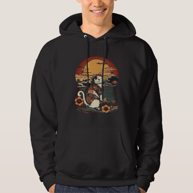 Sudadera Catzilla Vintage  Cute Cat Japanese Sunset Graphic (Anverso)