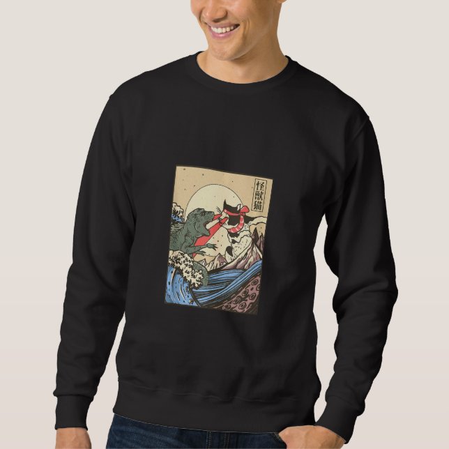 Sudadera Catzilla Vs Kaiju Vintage Gracioso gato japonés (Anverso)