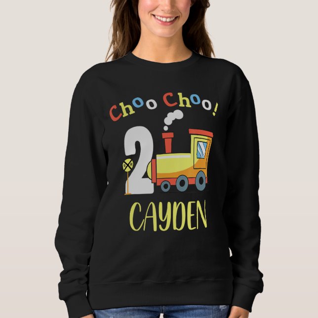 Sudadera Cayden Choo Choo Dos Tren Segundo Cumpleaños Turno (Anverso)