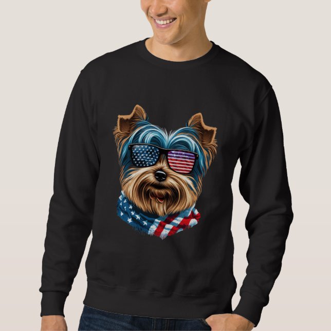 Sudadera Celebrate USA with a Yorkshire Terrier in Sunglass (Anverso)