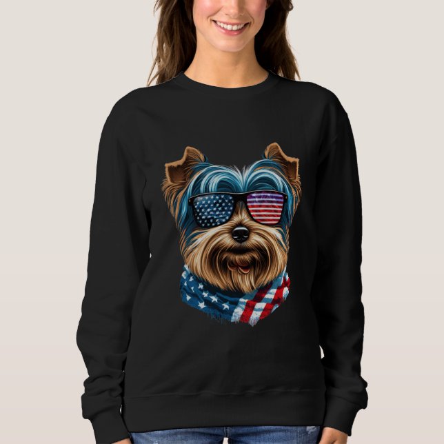 Sudadera Celebrate USA with a Yorkshire Terrier in Sunglass (Anverso)