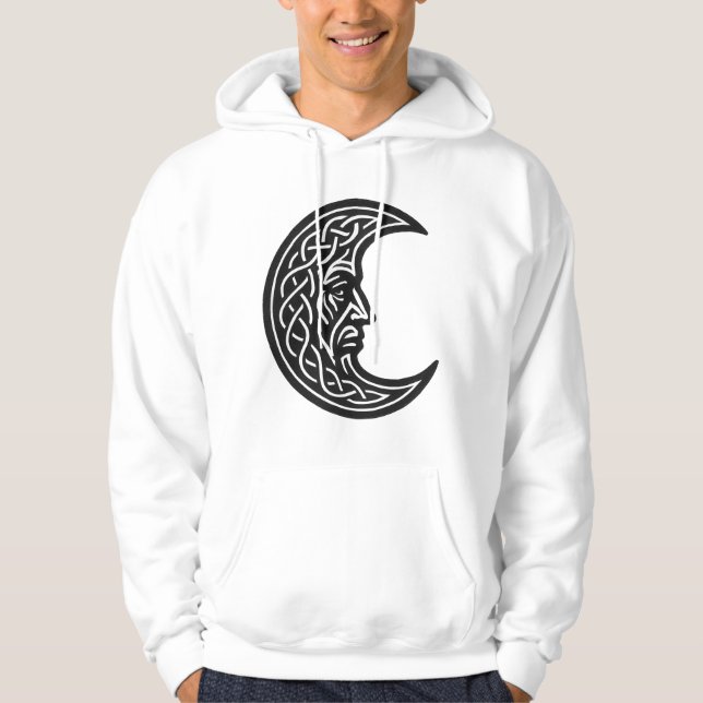 Sudadera Celtic Moon‑Face Knotwork – Monochrome Ink Emblem (Anverso)