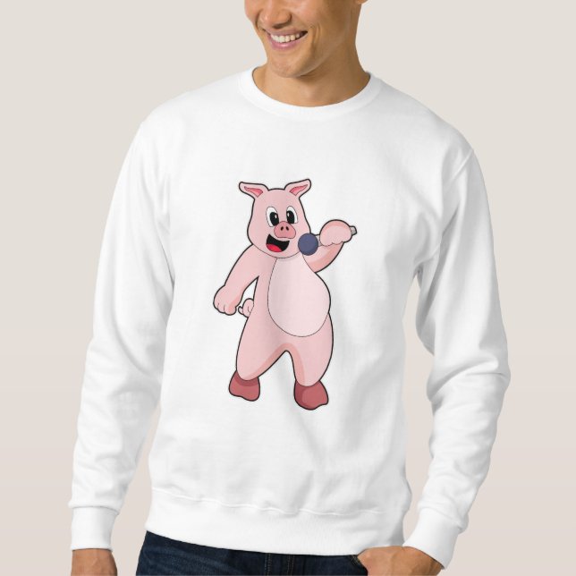 Sudadera Cerdo al cantar con micrófono (Anverso)