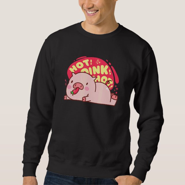 Sudadera Cerdo caliente de rosado caliente comiendo comida  (Anverso)