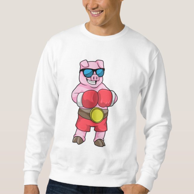 Sudadera Cerdo como boxeador con guantes de boxeo (Anverso)