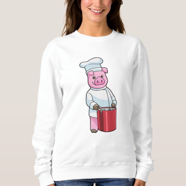 Sudadera Cerdo como cocinero con olla de cocina (Anverso)