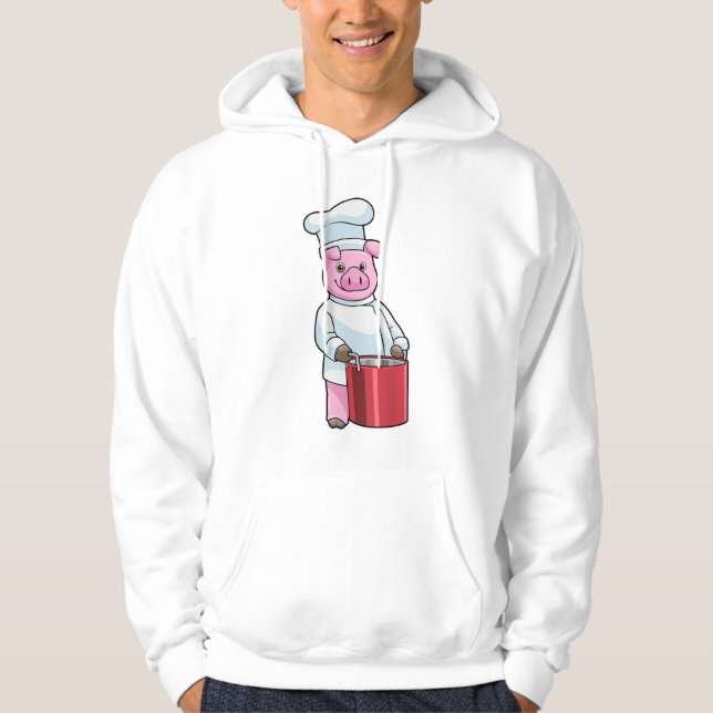 Sudadera Cerdo como cocinero con olla de cocina (Anverso)