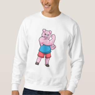 Sudadera Cerdo como culturista con gran brazo superior