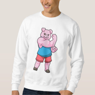 Sudadera Cerdo como culturista con gran brazo superior