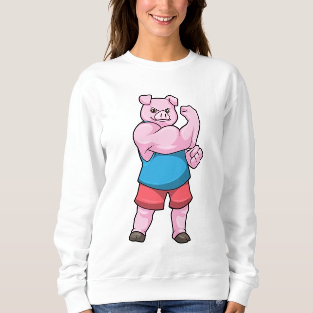 Sudadera Cerdo como culturista con gran brazo superior (Anverso)