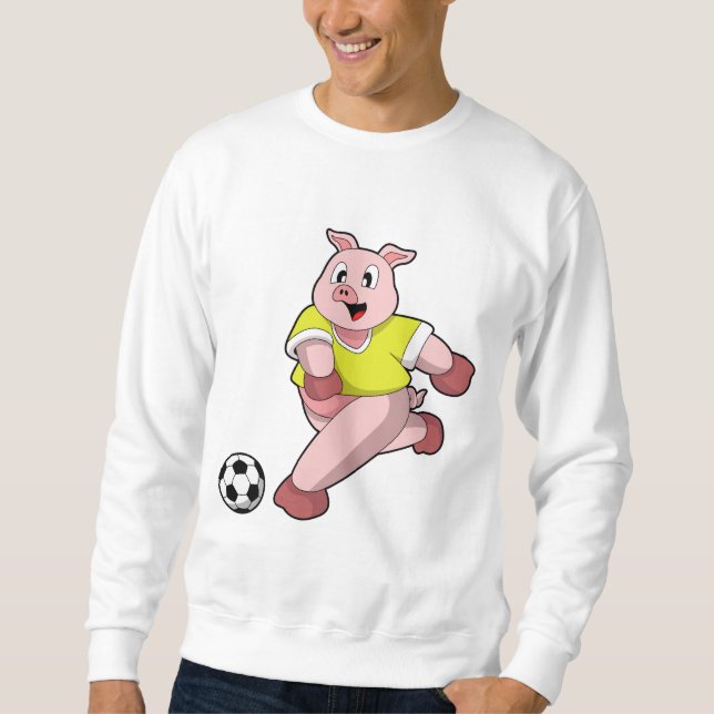 Sudadera Cerdo como jugador de fútbol con fútbol (Anverso)