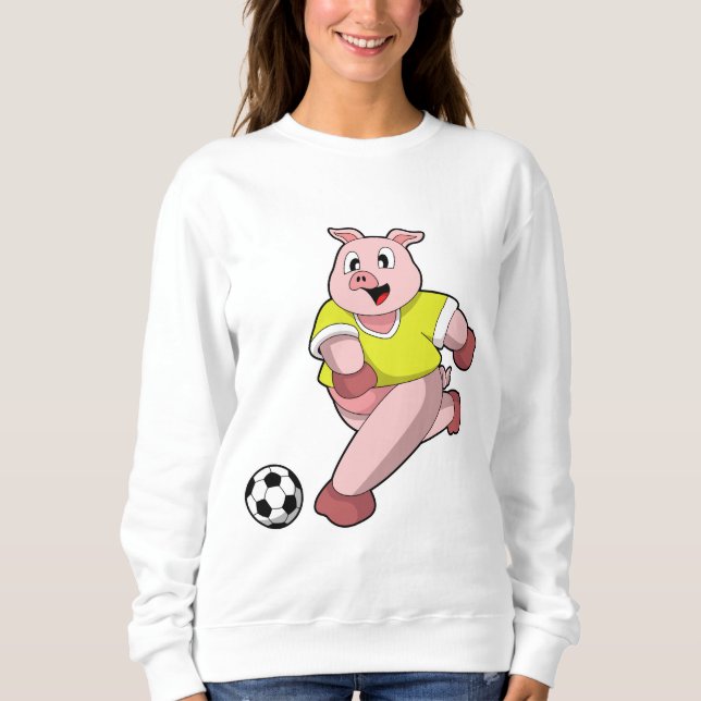Sudadera Cerdo como jugador de fútbol con fútbol (Anverso)