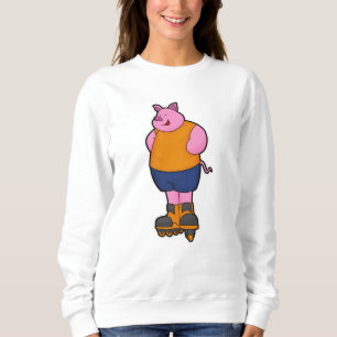 Sudadera Cerdo como patinador con patines en línea