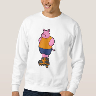 Sudadera Cerdo como patinador con patines en línea