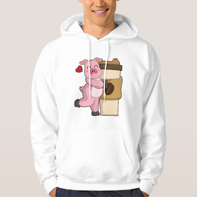 Sudadera Cerdo con café para ir (Anverso)
