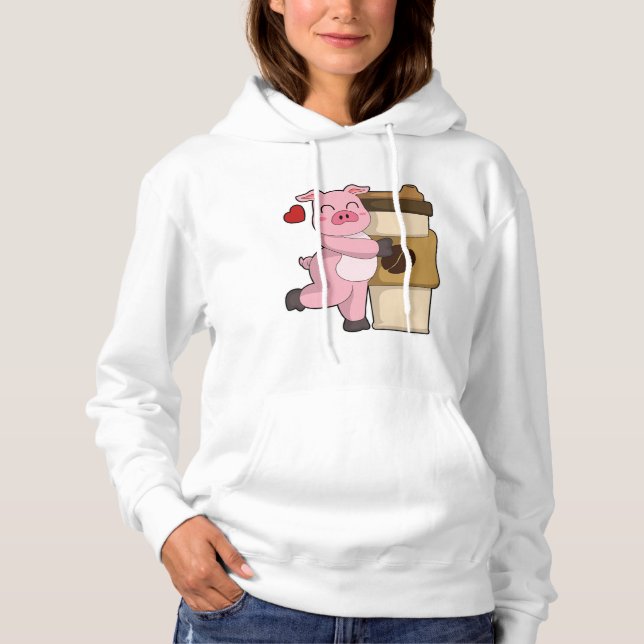 Sudadera Cerdo con café para ir (Anverso)