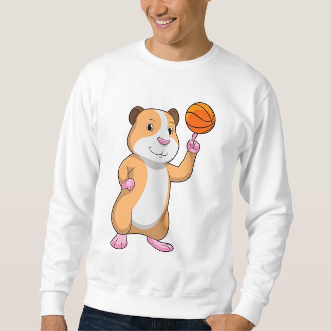 Sudadera Cerdo de Guinea como jugador de baloncesto con bal (Anverso)