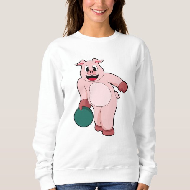 Sudadera Cerdo en Bowling con bolera (Anverso)