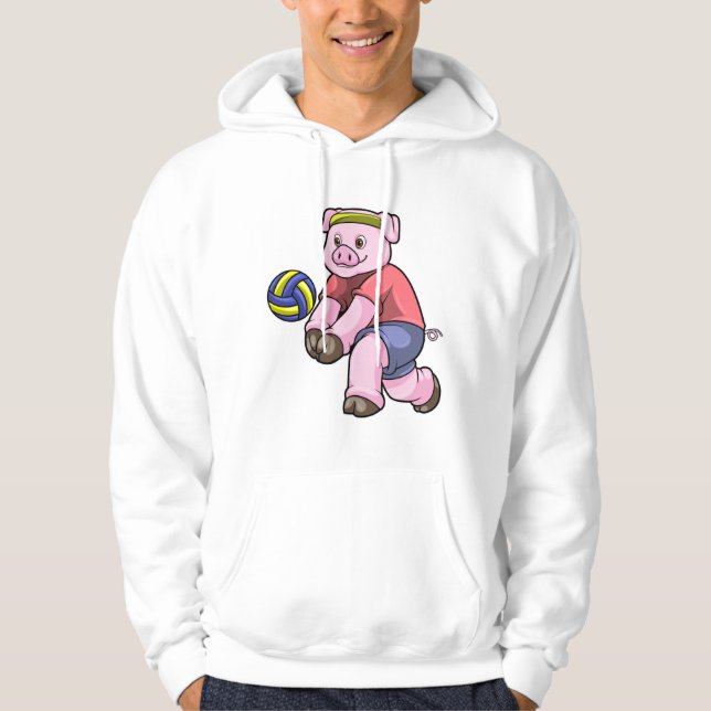 Sudadera Cerdo en deportes con voleibol (Anverso)
