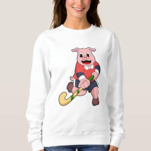 Sudadera Cerdo en hockey con bate de hockey