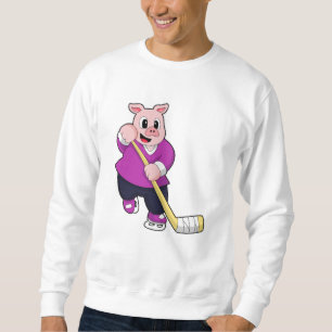 Sudadera Cerdo en hockey sobre hielo con bastón de hockey s