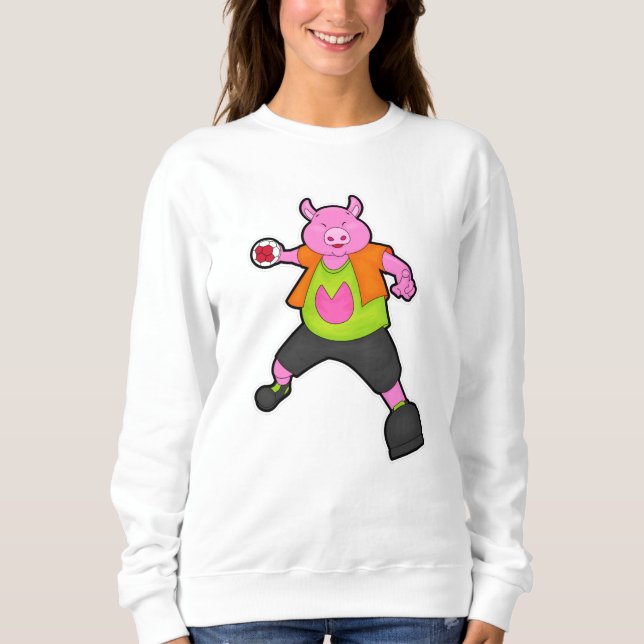 Sudadera Cerdo en jugador de balonmano con balonmano (Anverso)