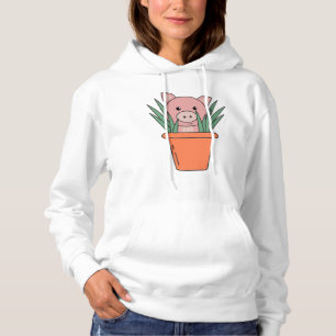 Sudadera Cerdo en maceta de flores Gracioso Cerdo