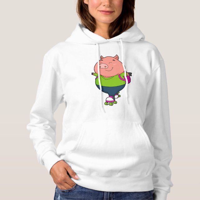 Sudadera Cerdo en patinaje en línea con patines de patinaje (Anverso)