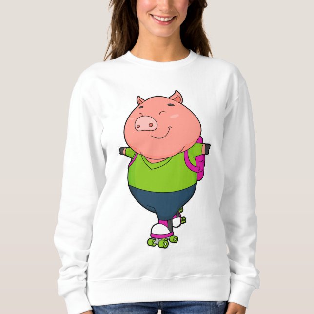 Sudadera Cerdo en patinaje en línea con patines de patinaje (Anverso)
