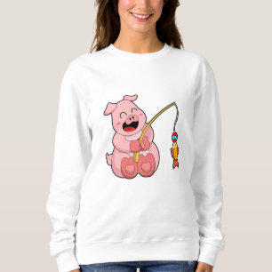 Sudadera Cerdo en pesca con peces