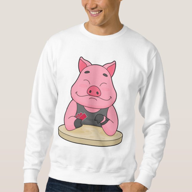 Sudadera Cerdo en Poker con tarjetas de Poker (Anverso)