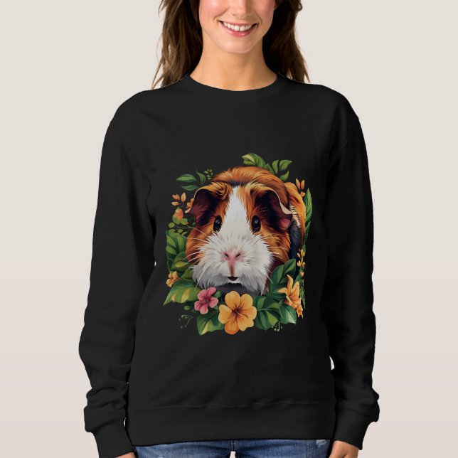 Sudadera Cerdo guineano entre flores (Anverso)