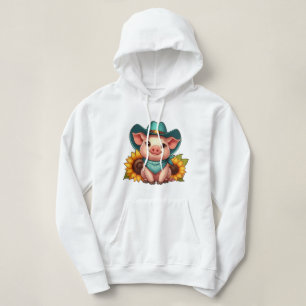 Sudadera Cerdo lindo en Gorra de vaquero Verde azulado