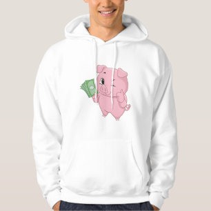 Sudadera Cerdo Rosa Sosteniendo Efectivo Dando Pulgar Hacia