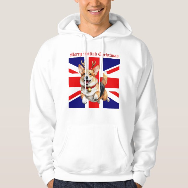 Sudadera Cerebros Navidades británicos Corgi Reindes Antler (Anverso)