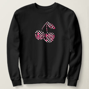 Sudadera Cerezas Estampadas con Cuadros y Corazones Rosas