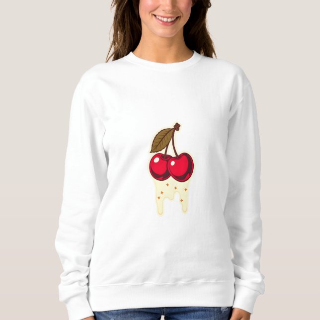 Sudadera Cerezas rojas con gráfico de crema de goteo (Anverso)
