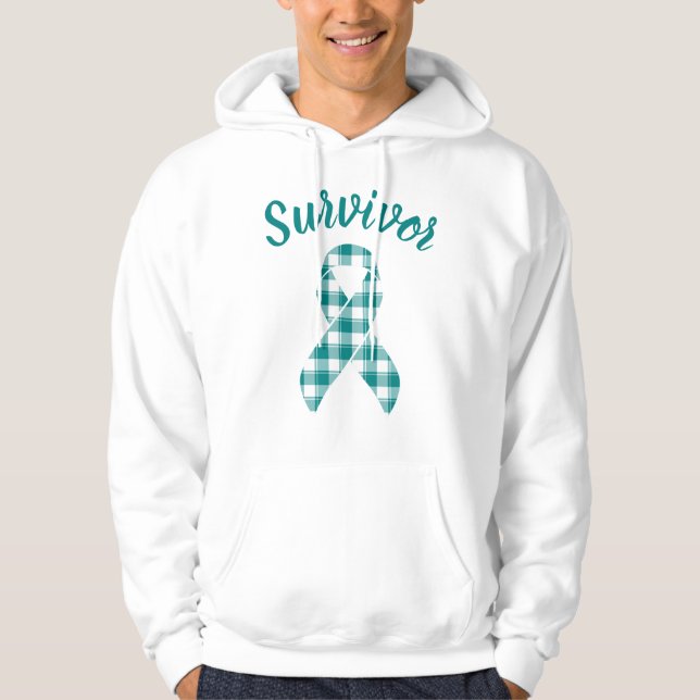Sudadera Cervical Cancer Awareness Plaid Teal Survivor (Anverso)