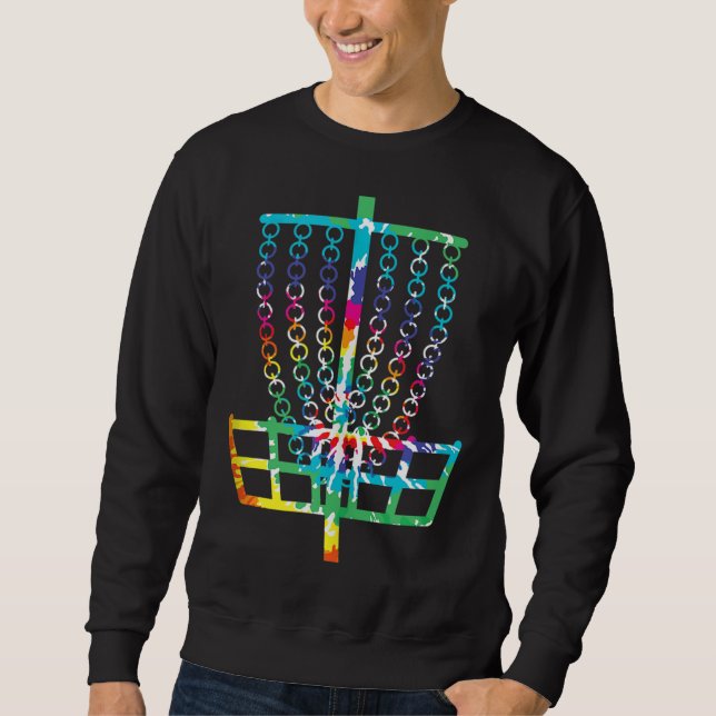 Sudadera Cesta de golf de disco retro Hippie Rainbow Tye Di (Anverso)