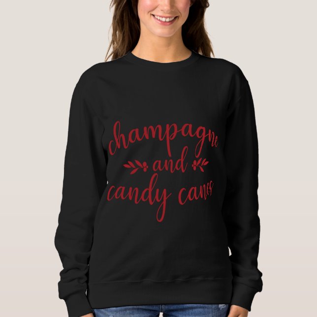 Sudadera Champán Y Candy Canes Cute Navidades Feriados (Anverso)